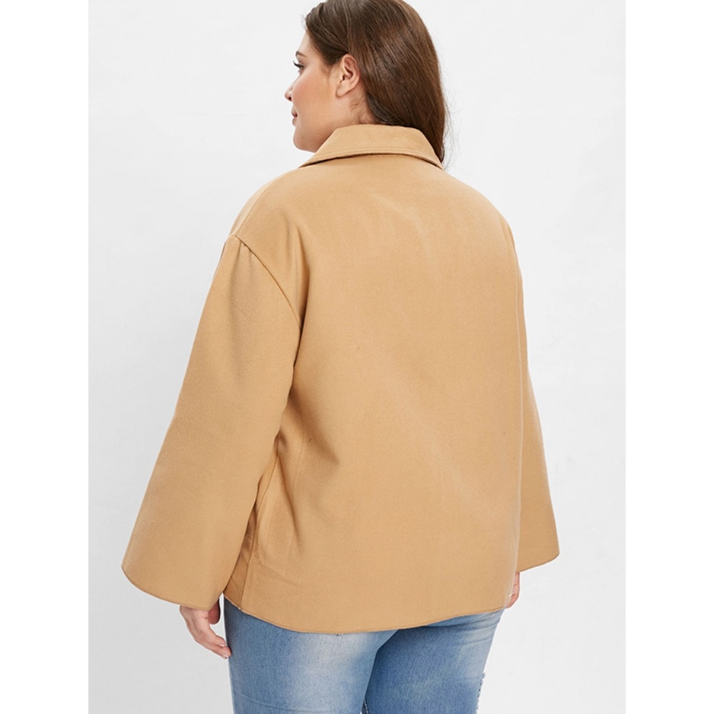⭐ Plus Size Tan Double Breasted Lapel Jacket ⭐ - Picture 4 of 8